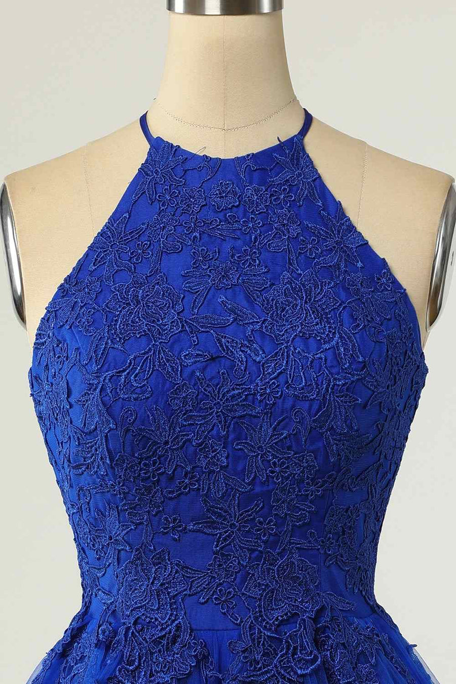 A - line Halter Keyhole Back Applique Mini Homecoming Dress - Joyofdress