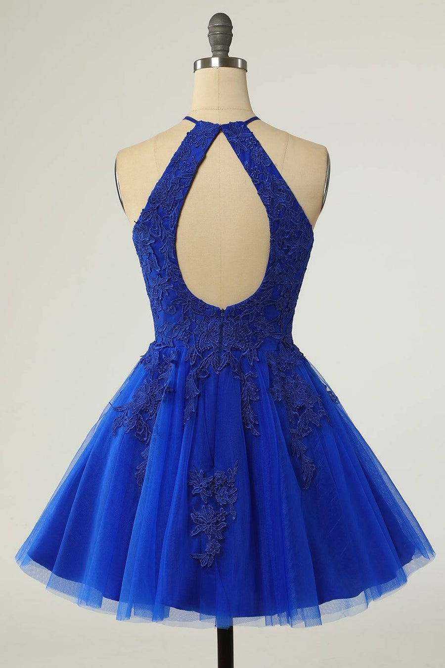 A - line Halter Keyhole Back Applique Mini Homecoming Dress - Joyofdress