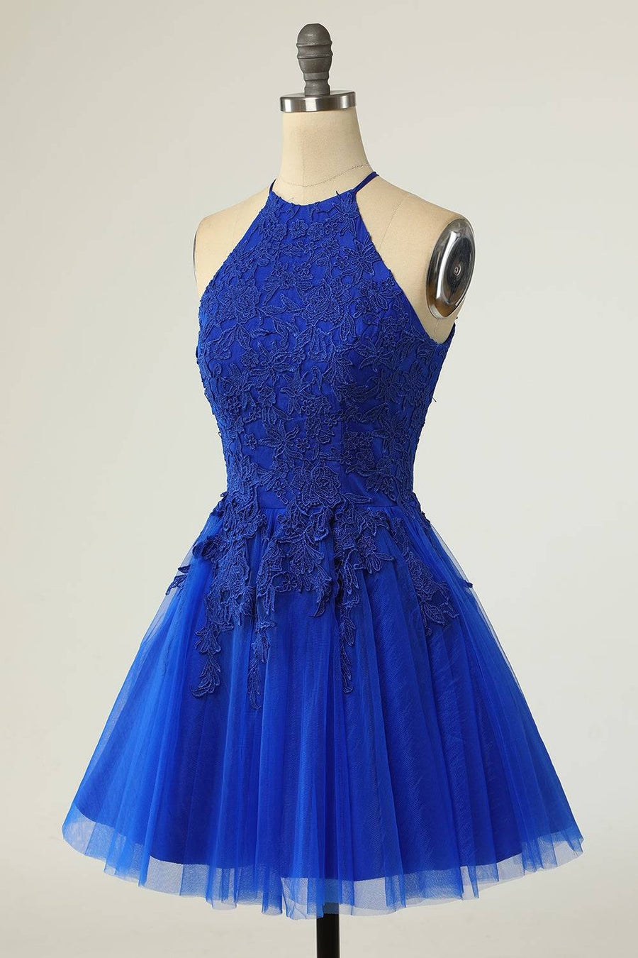 A - line Halter Keyhole Back Applique Mini Homecoming Dress - Joyofdress