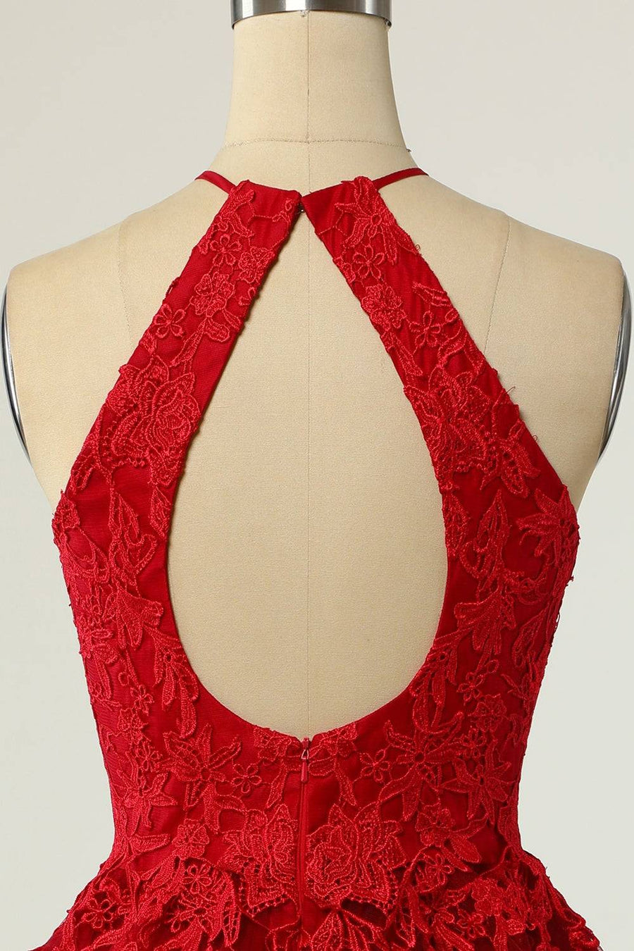 A-line Halter Keyhole Back Applique Mini Homecoming Dress | Joyofdress A-line Halter Keyhole Back Applique Mini Homecoming Dress | Joyofdress