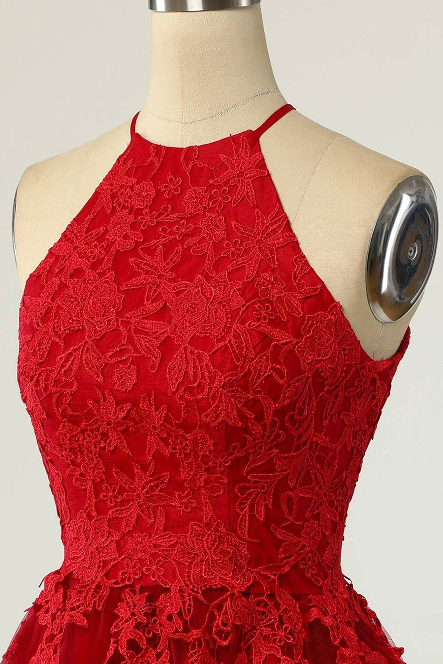 A - line Halter Keyhole Back Applique Mini Homecoming Dress - Joyofdress