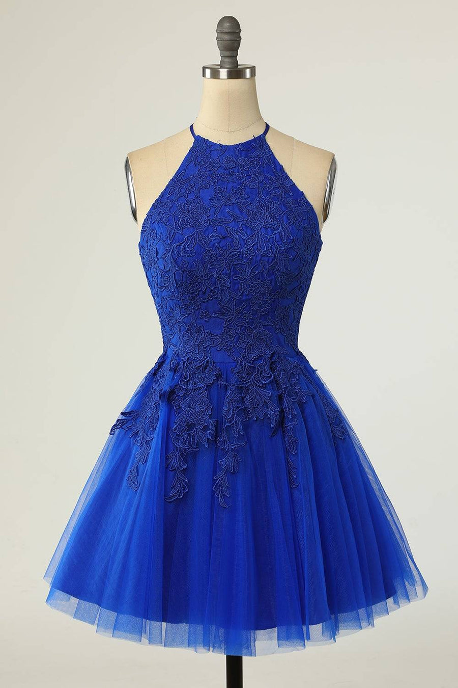 A - line Halter Keyhole Back Applique Mini Homecoming Dress - Joyofdress