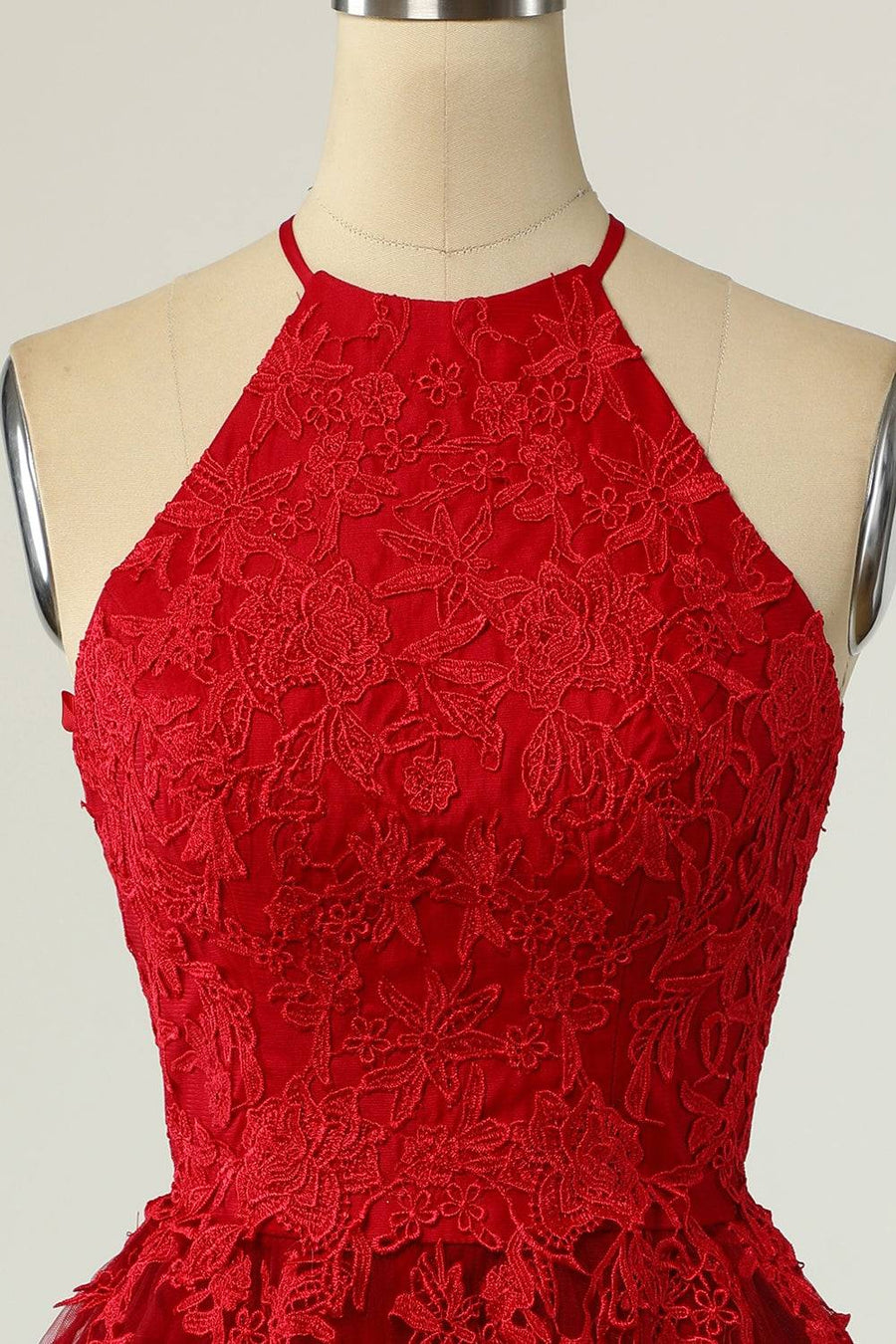 A - line Halter Keyhole Back Applique Mini Homecoming Dress - Joyofdress