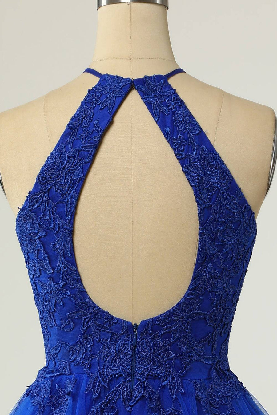 A - line Halter Keyhole Back Applique Mini Homecoming Dress - Joyofdress