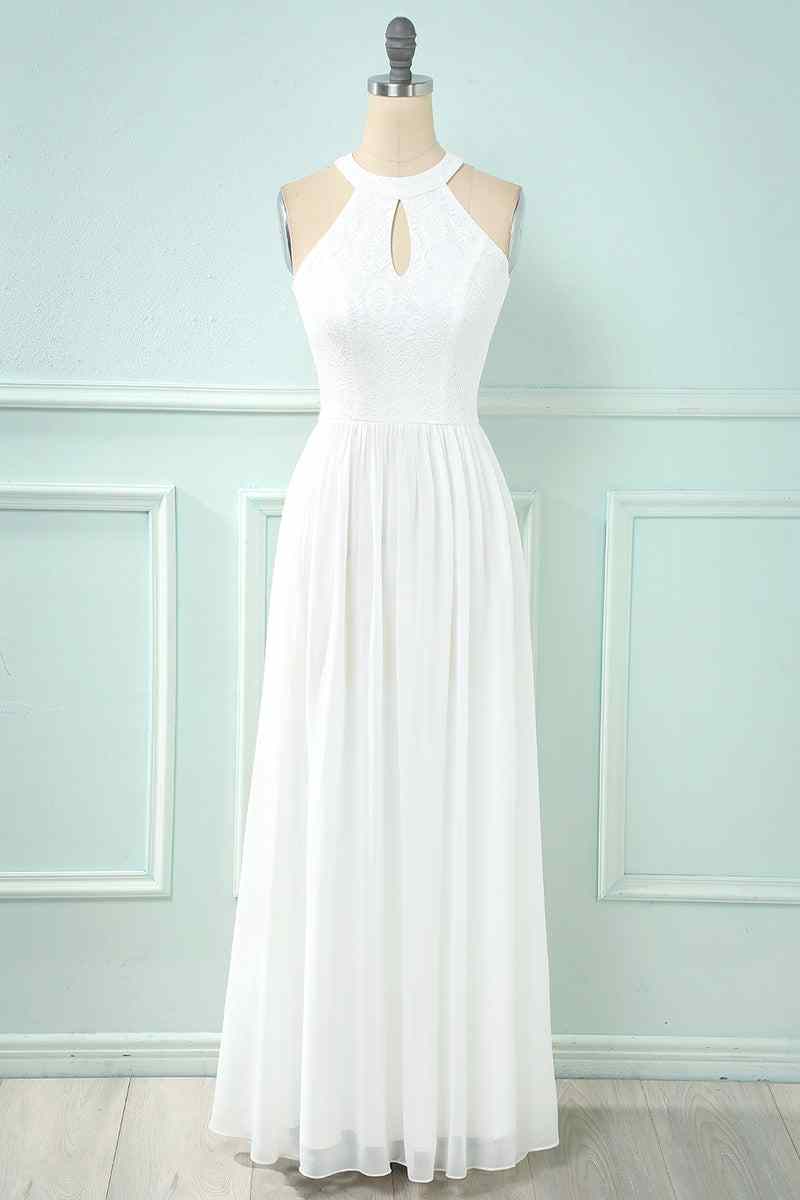 A - line Halter Lace Cut - Out Chiffon Long Bridesmaid Dress - Joyofdress