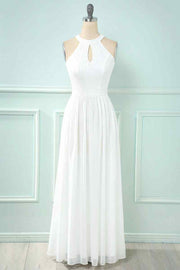 A - line Halter Lace Cut - Out Chiffon Long Bridesmaid Dress - Joyofdress