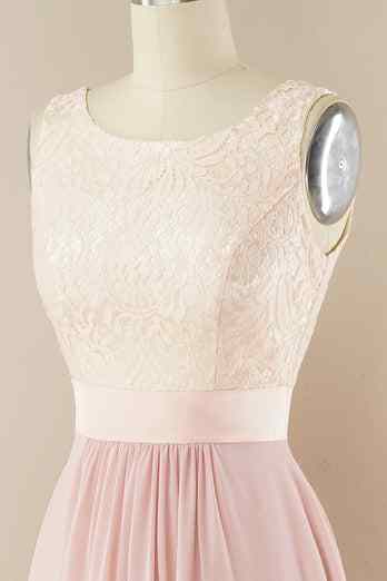 A - line Jewel Lace V Back Chiffon Hi - Low Bridesmaid Dress - Joyofdress