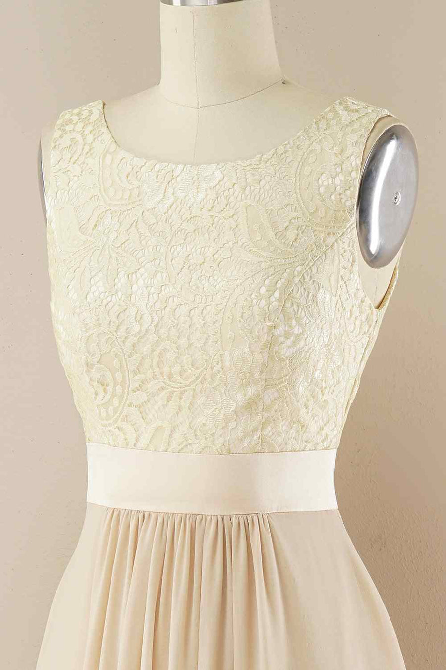 A - line Jewel Lace V Back Chiffon Hi - Low Bridesmaid Dress - Joyofdress