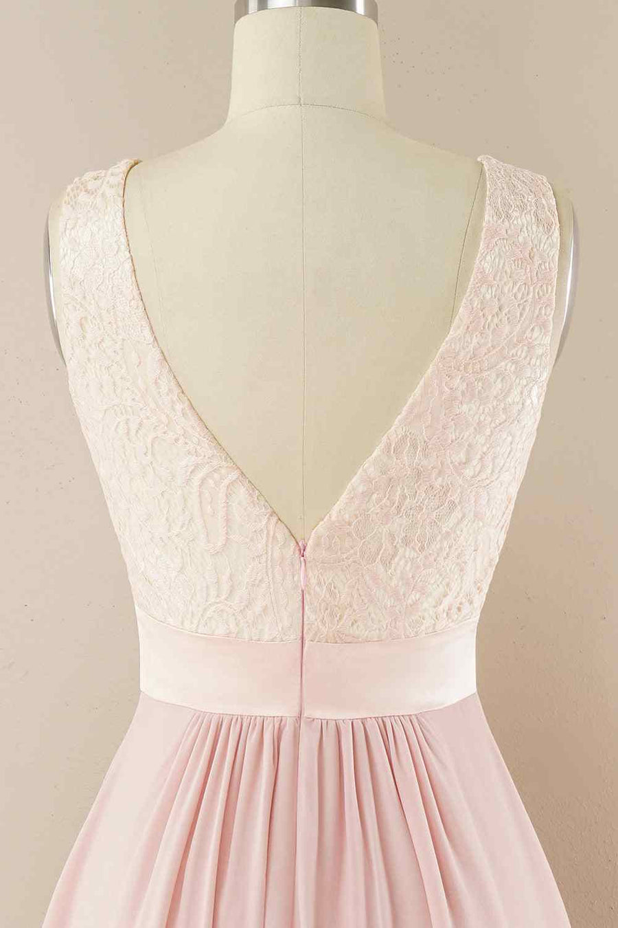 A - line Jewel Lace V Back Chiffon Hi - Low Bridesmaid Dress - Joyofdress