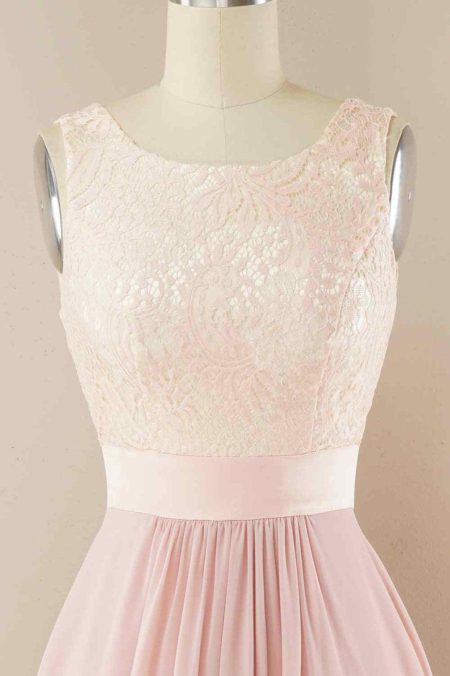 A - line Jewel Lace V Back Chiffon Hi - Low Bridesmaid Dress - Joyofdress