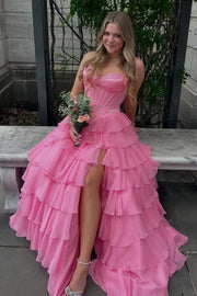 Sweetheart Strapless Two Tone Tiered Party Prom Dress With Slit