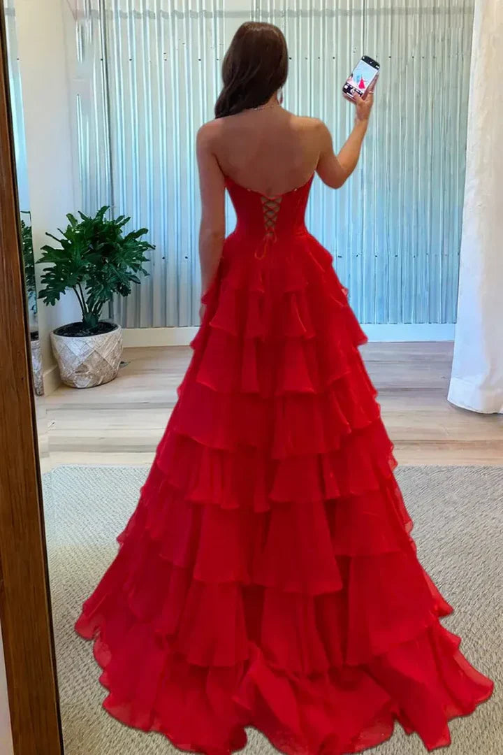 Sweetheart Strapless Two Tone Tiered Party Prom Dress With Slit