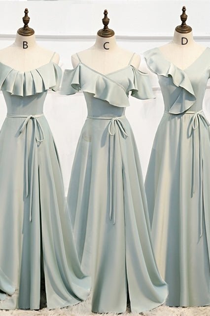 A-line Slip Mismatched Bridesmaid Dresses Light Green / US 8 / B A-line Slip Mismatched Bridesmaid Dresses Light Green / US 8 / B