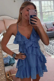 A-line V Neck Blue Short Homecoming Dress Lovely Homecoming Dress