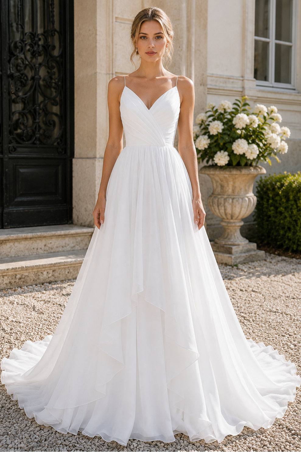 V-Neck Sleeveless Empire A-Line Long Wedding Dress