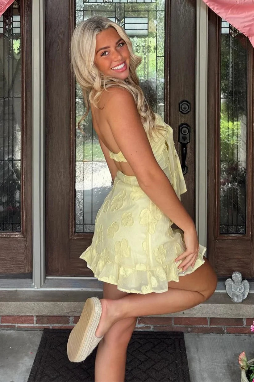 Modest Sweetheart Strapless Floral Satin Ruffle Short Homecoming Dress