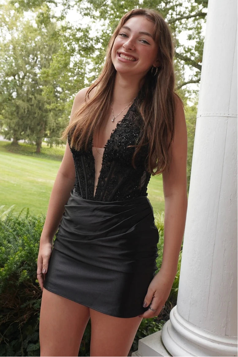 Sexy Bodycon V-Neck Halter Two Tone Homecoming Dress
