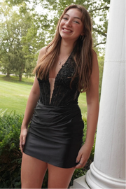 Sexy Bodycon V-Neck Halter Two Tone Homecoming Dress
