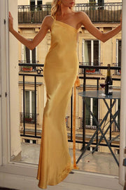 Casual Satin One Shoulder Open Back Party Prom Dress