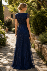 Chic Round Short Sleeves Lace A-Line Mother Of The Bride Dress