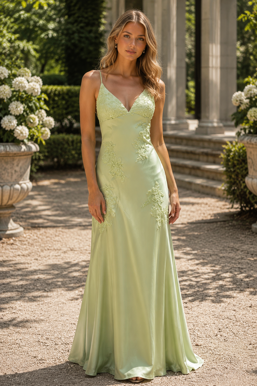Backless V-Neck Appliques A-Line Party Prom Dress