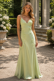 Backless V-Neck Appliques A-Line Party Prom Dress