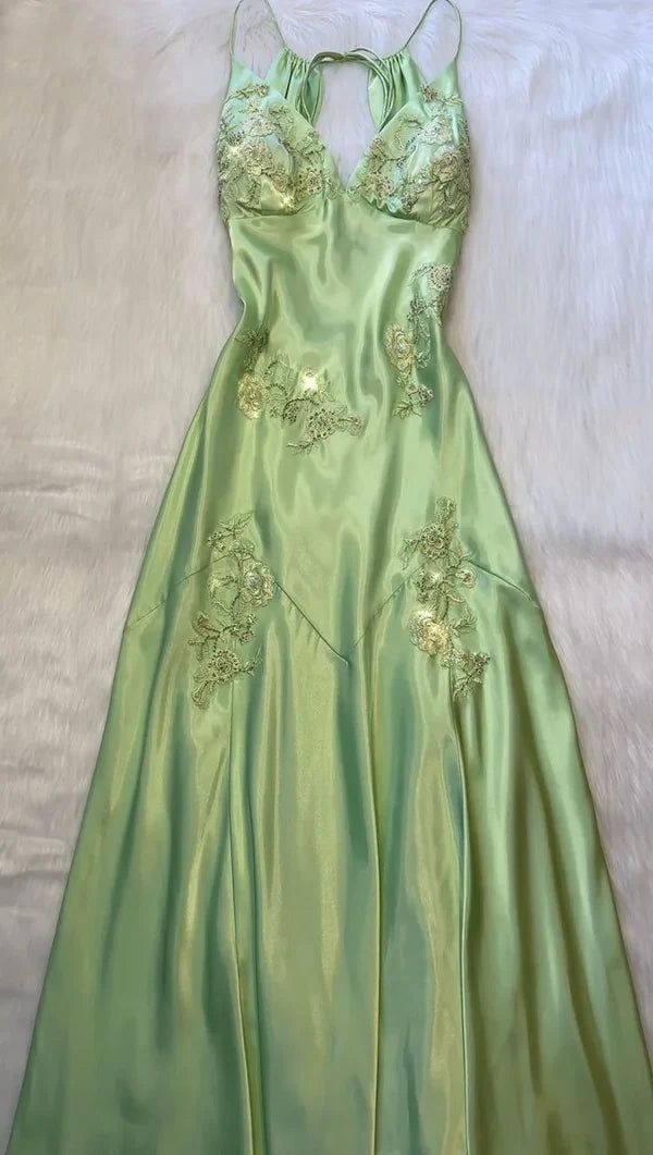 Backless V-Neck Appliques A-Line Party Prom Dress