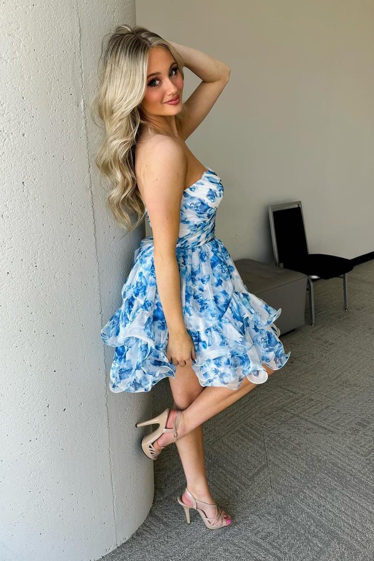 Chiffon A-Line Sweetheart Strapless Short Party Homecoming Dress