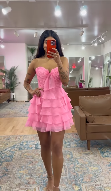 Sweetheart Strapless Empire A-Line Tiered Homecoming Dress