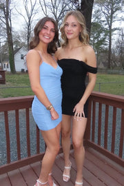 Sexy Fitted Off-Shoulder Sleeveless Pleated Evening Homecoming Dress