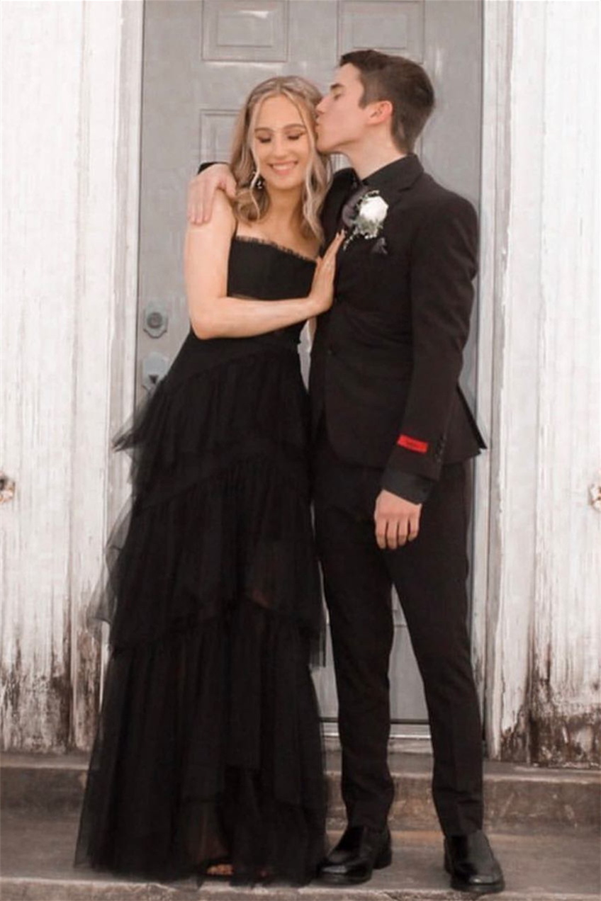 Straps Tulle A-Line Sheer Empire Tiered Prom Party Dress