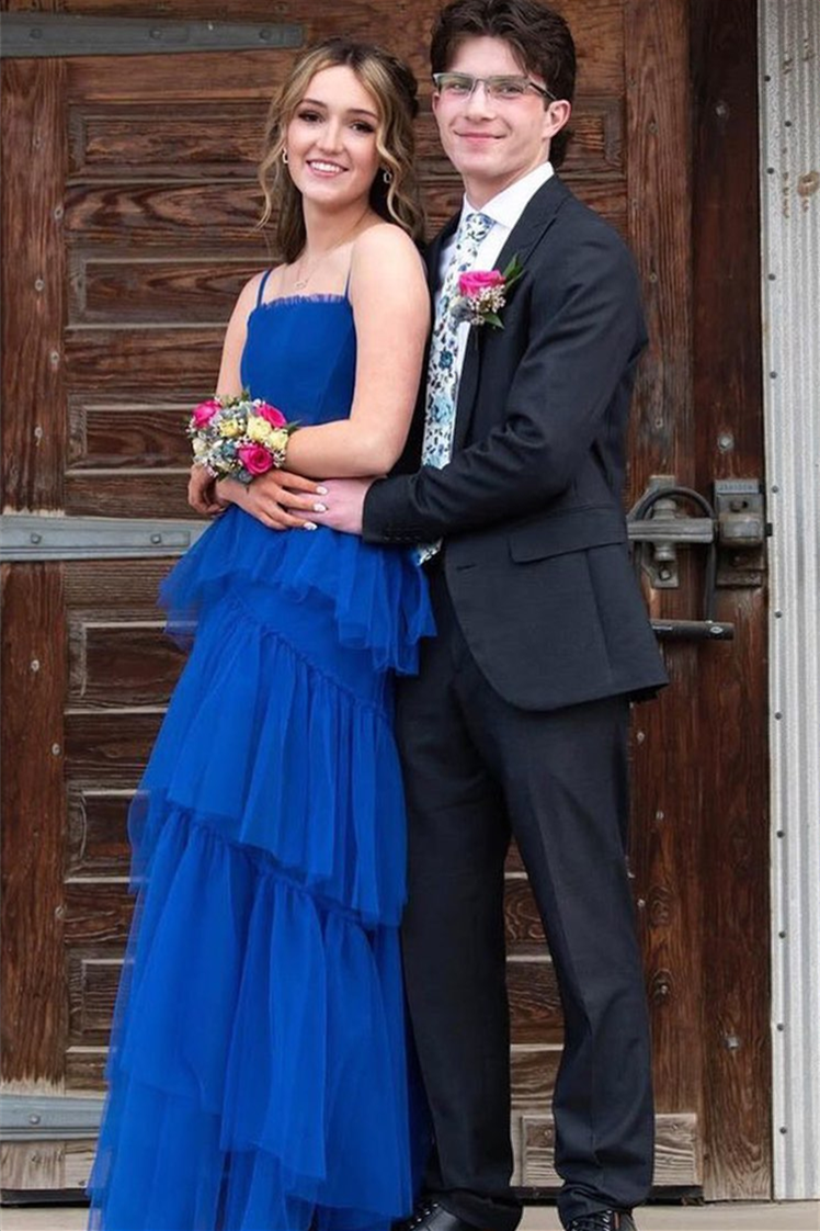 Straps Tulle A-Line Sheer Empire Tiered Prom Party Dress