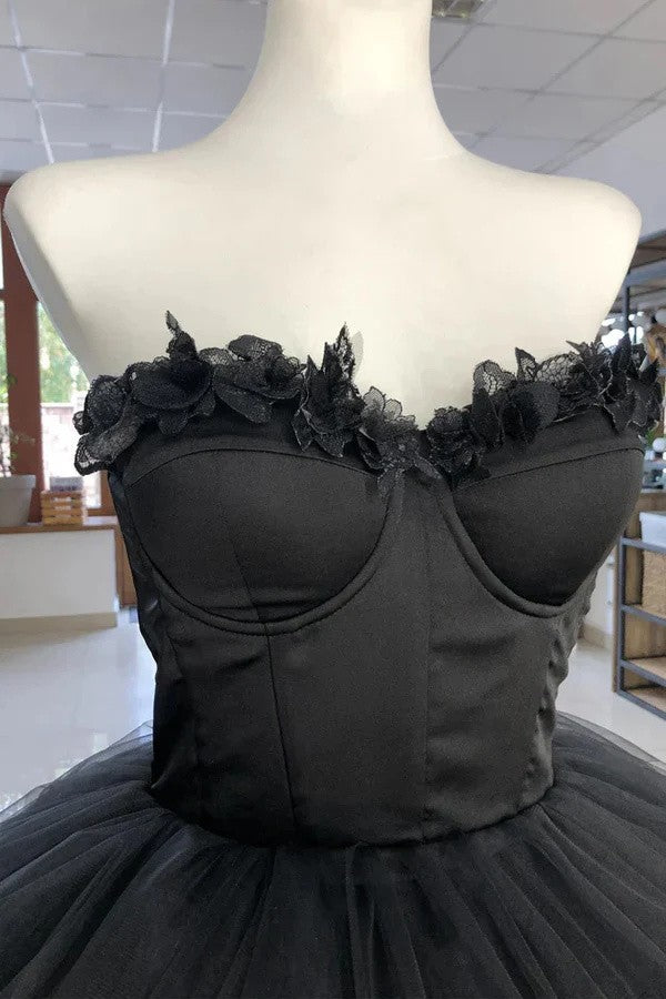 Black Sweetheart Puffy Short Prom Dress, Cute Tulle Homecoming Dress Black / US 12 Black Sweetheart Puffy Short Prom Dress, Cute Tulle Homecoming Dress Black / US 12