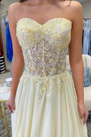 Lace And Chiffon Sweetheart Strapless A-Line Prom Party Dress