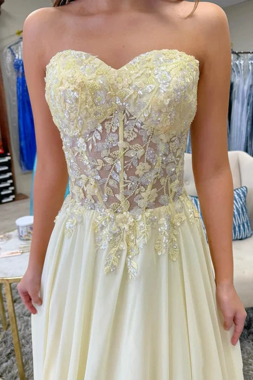 Lace And Chiffon Sweetheart Strapless A-Line Prom Party Dress
