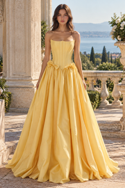 Modest Satin A-Line Strapless Bow Empire Pleated Party Prom Dress