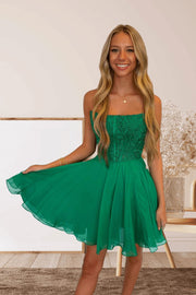 Strapless A-Line Lace And Chiffon Short Party Homecoming Dress