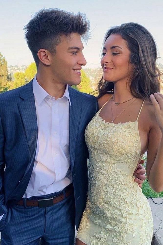 Open Back Spaghetti Straps Sheath Lace Short Homecoming Dresses Lavender / US 6 Open Back Spaghetti Straps Sheath Lace Short Homecoming Dresses Lavender / US 6