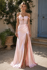Pink Off-Shoulder Appliques Mermaid Prom Dress