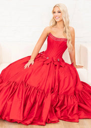 Satin A-Line Strapless Empire With Bows Prom Dress