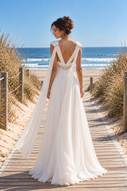 V-Neck Straps Beaded Empire Backless Chiffon A-Line Wedding Dress