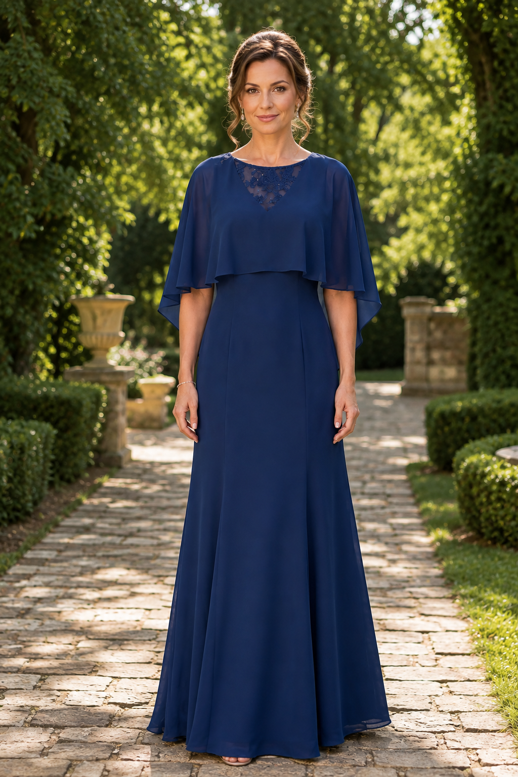 Round With Shawl Chiffon Mermaid Floor-Length Mother Of The Bride Dress
