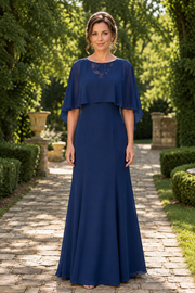 Round With Shawl Chiffon Mermaid Floor-Length Mother Of The Bride Dress