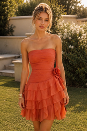 Gorgeous Chiffon A-Line Strapless Pleated Tiered Mini Homecoming Dress