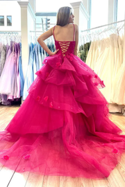Sweetheart Spaghetti Straps Tulle A-Line Floral Prom Dress