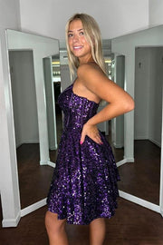 Purple Sequin A-line Short Homecoming Dress