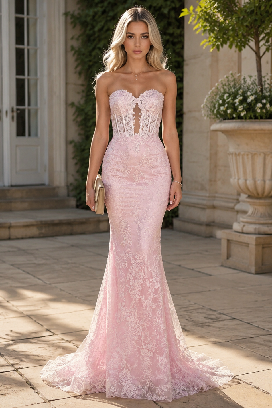 Mermaid Sweetheart Strapless Lace Party Prom Dress