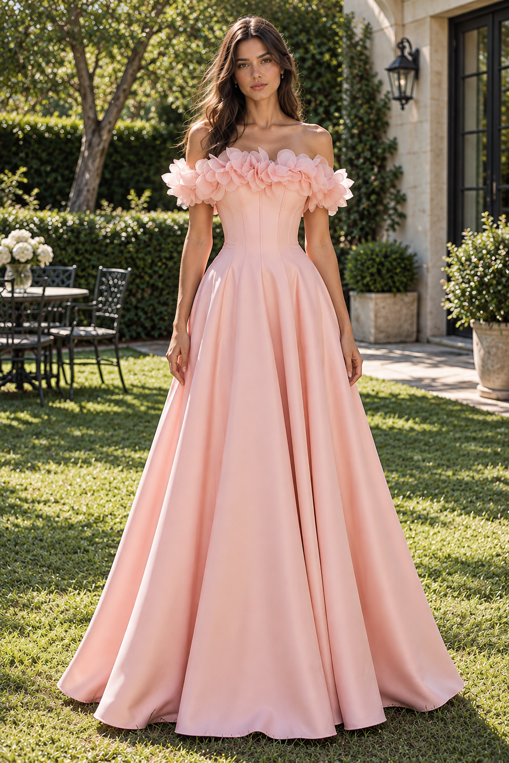 Ruffle Off-Shoulder Satin A-Line Empire Floor-Length Party Prom Dress