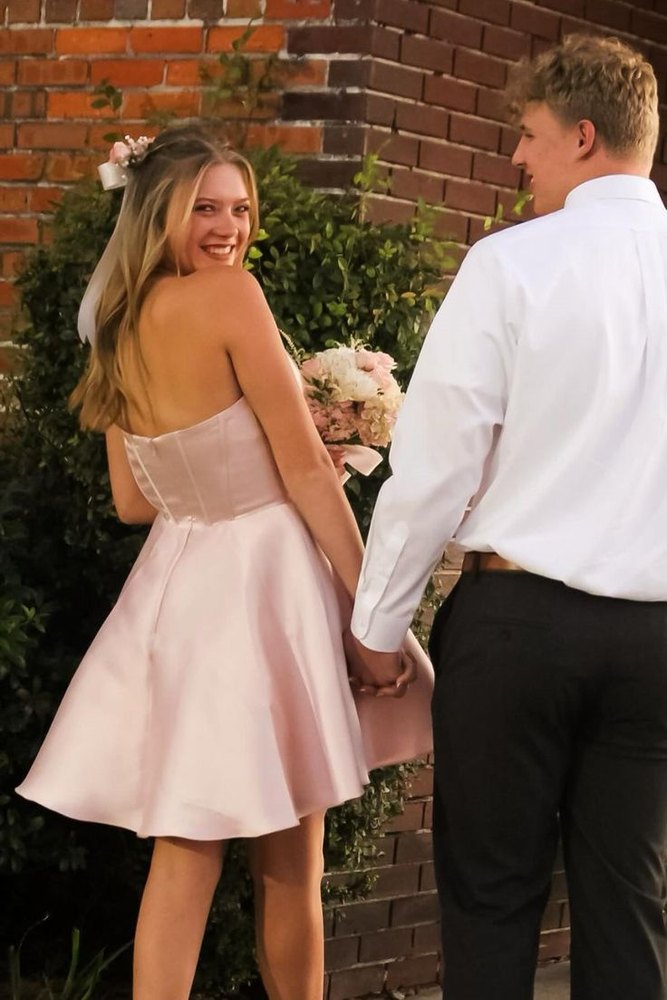 Strapless Pink Satin A-Line Short Princess Homecoming Dress Pink / US 14 Strapless Pink Satin A-Line Short Princess Homecoming Dress Pink / US 14