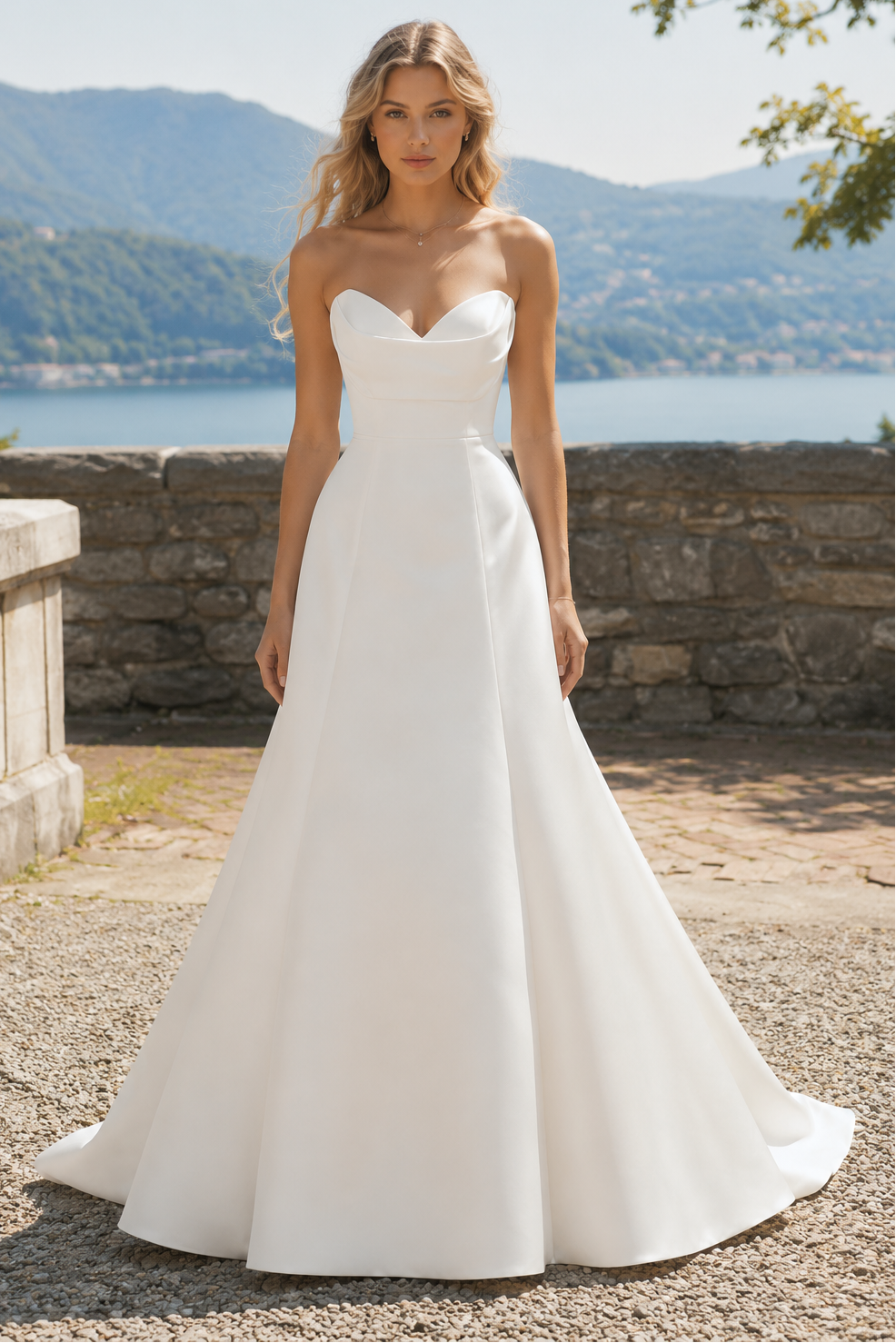 Sweetheart Strapless Satin A-Line Wedding Dress With Train